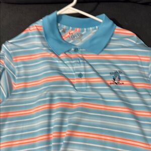 Tommy Bahama Light Blue and Coral Striped Polo